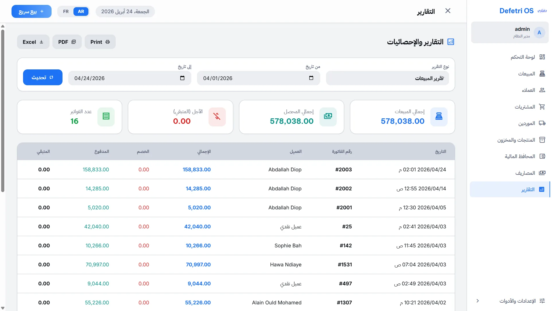التقارير المالية والإحصائيات - رسوم بيانية تفاعلية وتقارير قابلة للتصدير إلى Excel و PDF